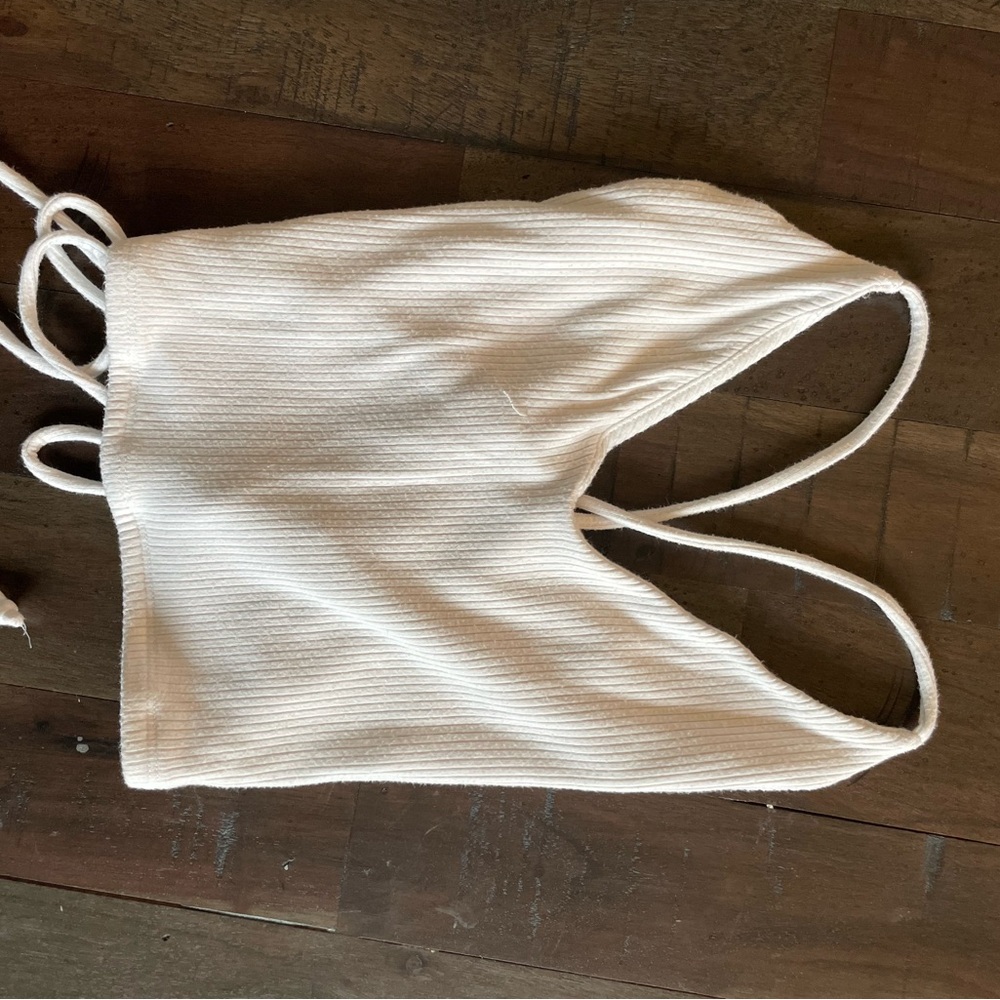 Elegant Cream Ribbed Crop Top